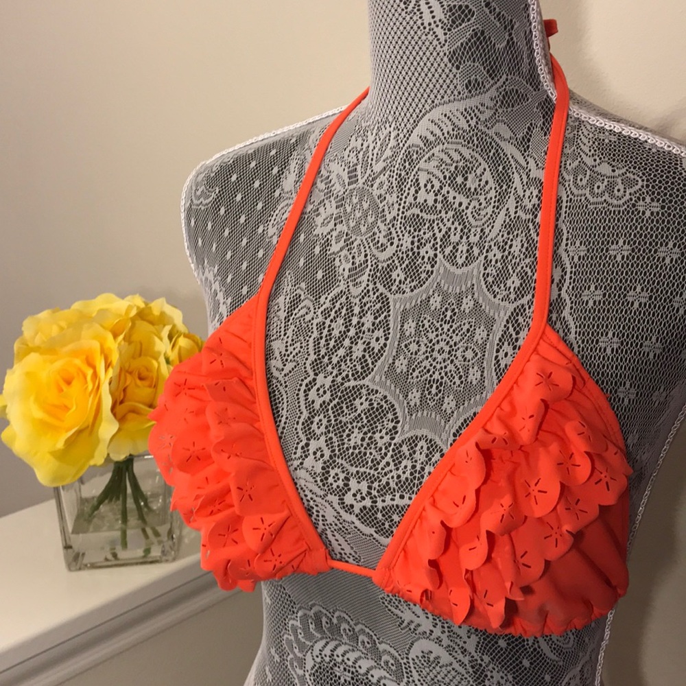 Orange Ruffle Bikini Top NWOT